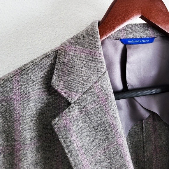 Adrian Jules Sport Coat Flannel Wool Blazer Plaid Gray Purple Mens 43 - Picture 4 of 15